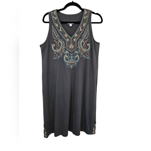 J.Jill Medium Modal Blend Embroidery Green Shift Dress - Picture 1 of 11